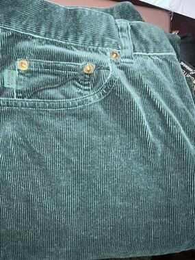 Ralph Lauren Green Corduroy Boot Cut Pants with Gold Rivets